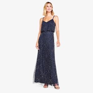 Adrianna Papell Midnight Blue Beaded Maxi Dress